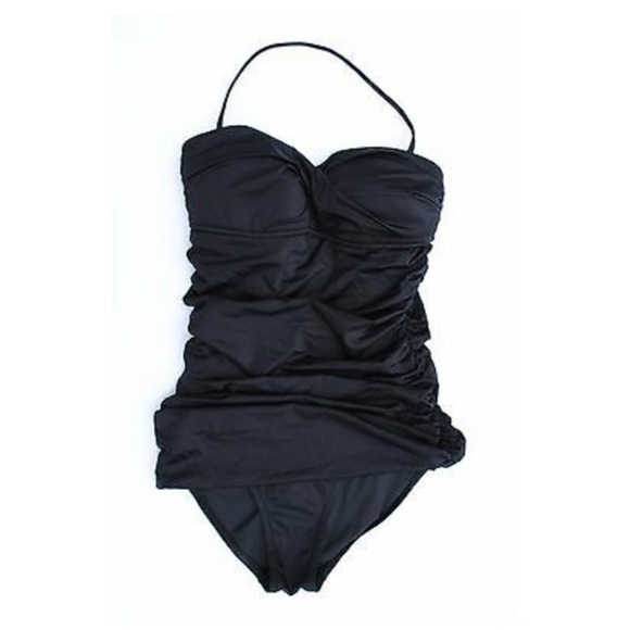 J. Crew Black Shirred One Piece Swimsuit Sz 0 - Picture 1 of 8